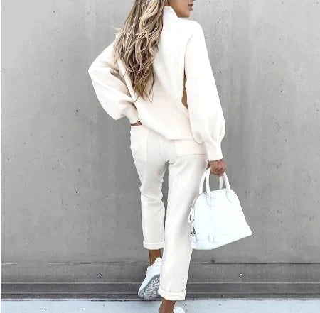 Women's Knit Lounge Set with Mock Neck Sweater