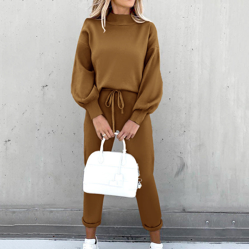Women's Knit Lounge Set with Mock Neck Sweater
