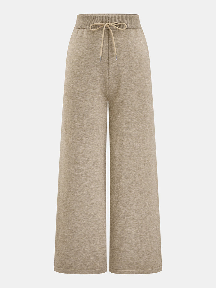 Women's Knit Sweater and Wide-Leg Pants Set with Scarf Detail