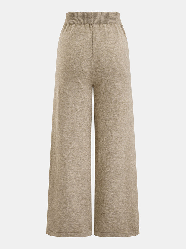 Women's Knit Sweater and Wide-Leg Pants Set with Scarf Detail