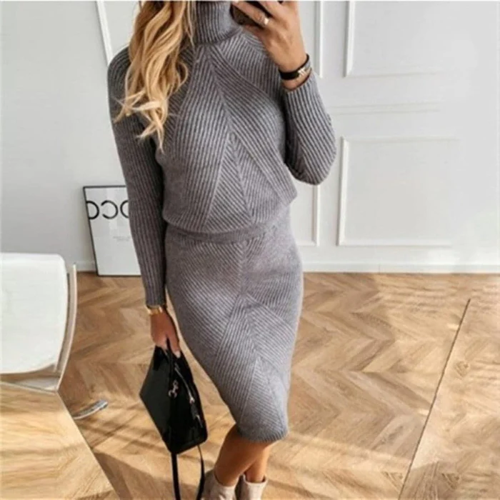 Women's Knit Turtleneck and Midi Skirt Set