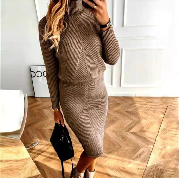 Women's Knit Turtleneck and Midi Skirt Set