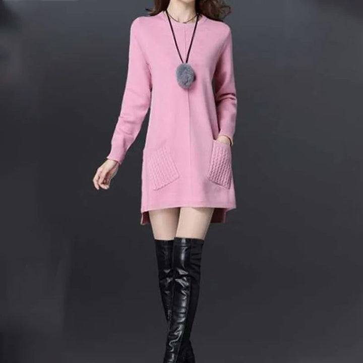 Women's Longline Knit Sweater Dress with Cable-Knit Pockets