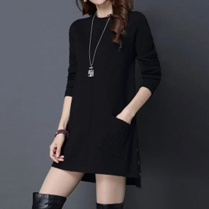 Women's Longline Knit Sweater Dress with Cable-Knit Pockets