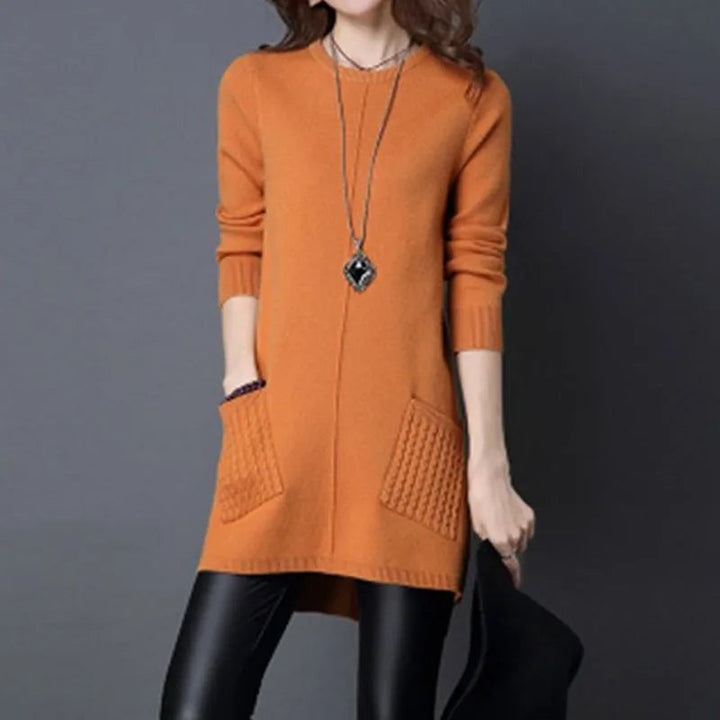 Women's Longline Knit Sweater Dress with Cable-Knit Pockets