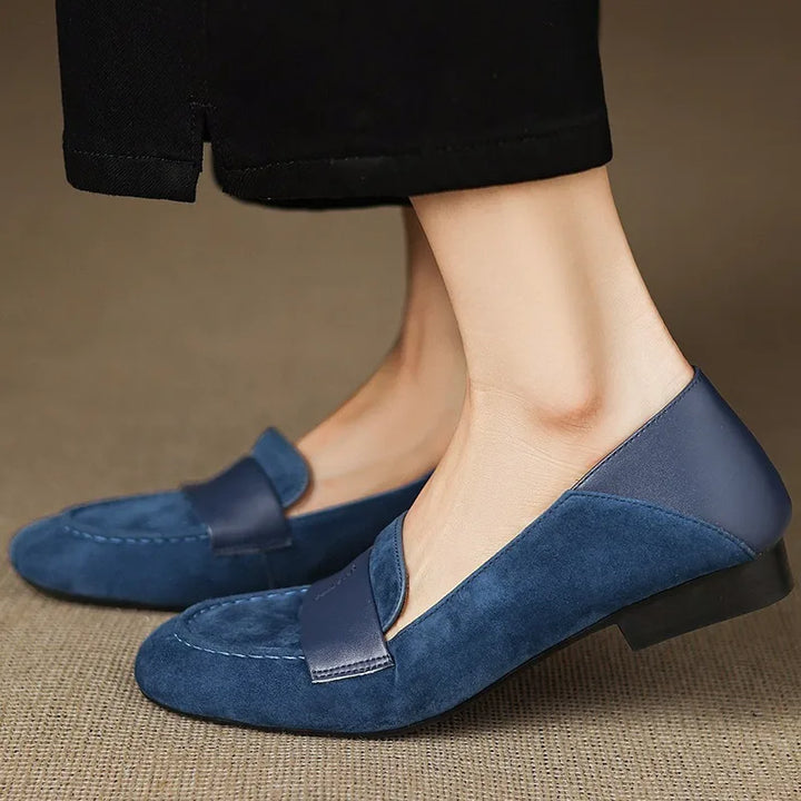 Women's Low Block Heel Loafers with Strap Detail