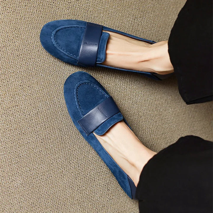 Women's Low Block Heel Loafers with Strap Detail
