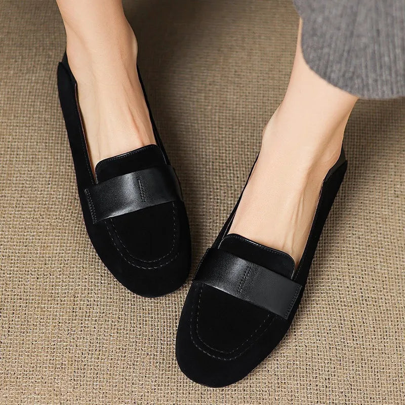 Women's Low Block Heel Loafers with Strap Detail