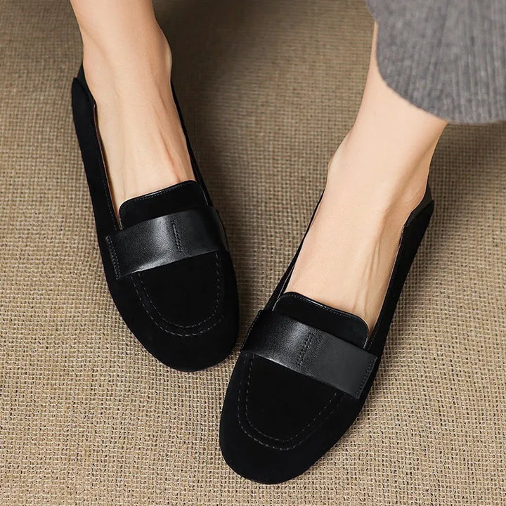 Women's Low Block Heel Loafers with Strap Detail