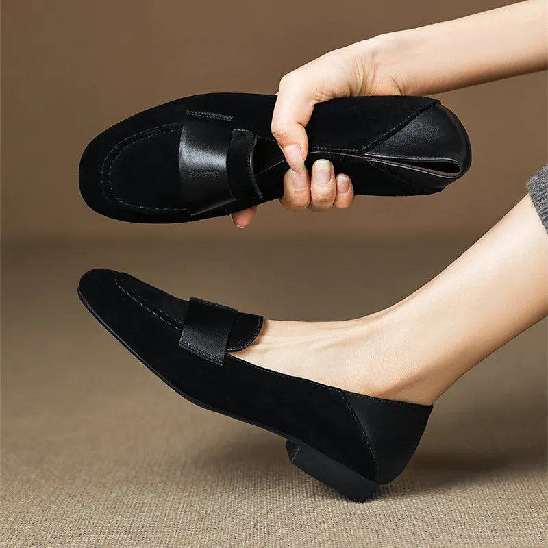 Women's Low Block Heel Loafers with Strap Detail