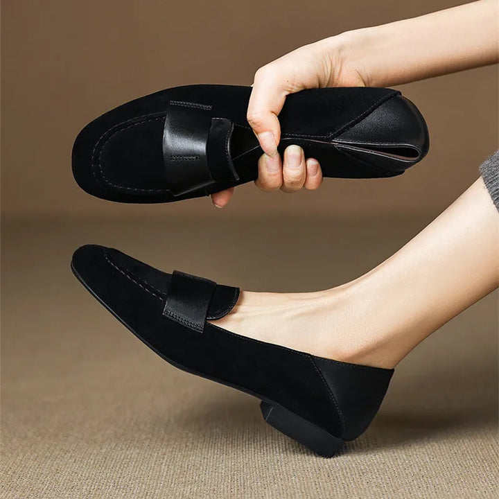 Women's Low Block Heel Loafers with Strap Detail