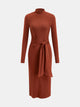 Women's Mock Neck Tie-Waist Long-Sleeve Jersey Maxi Dress