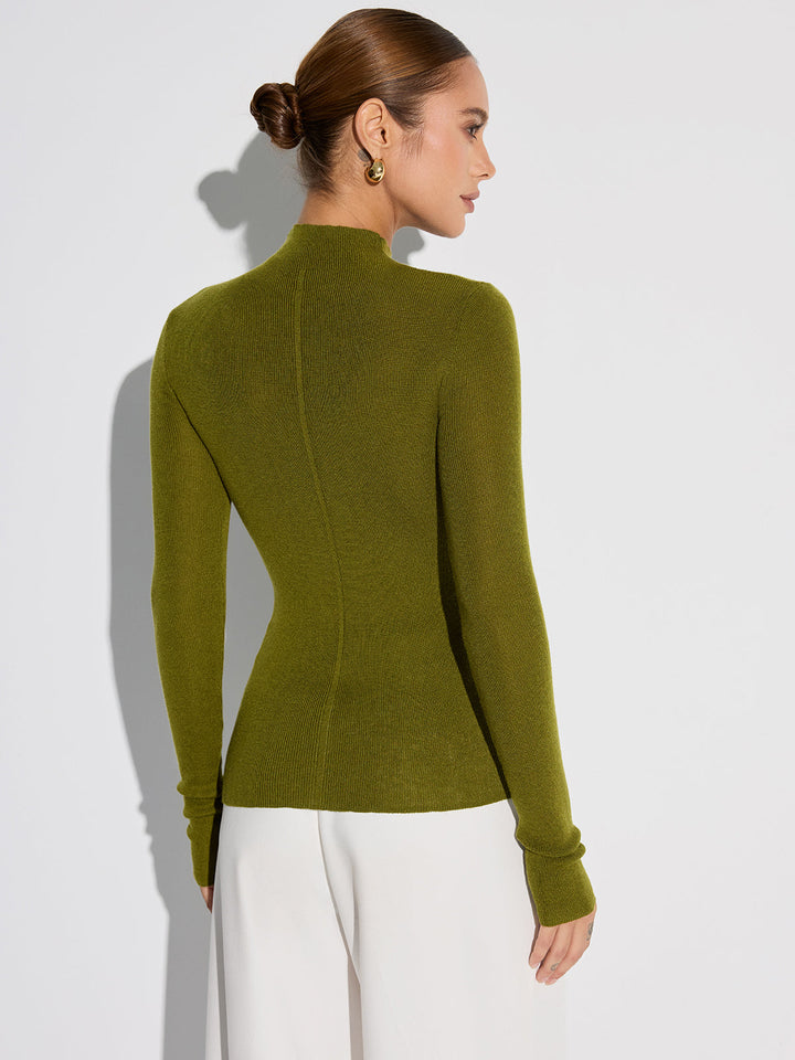 Women's Mock Neck Wool-Blend Fitted Knit Top