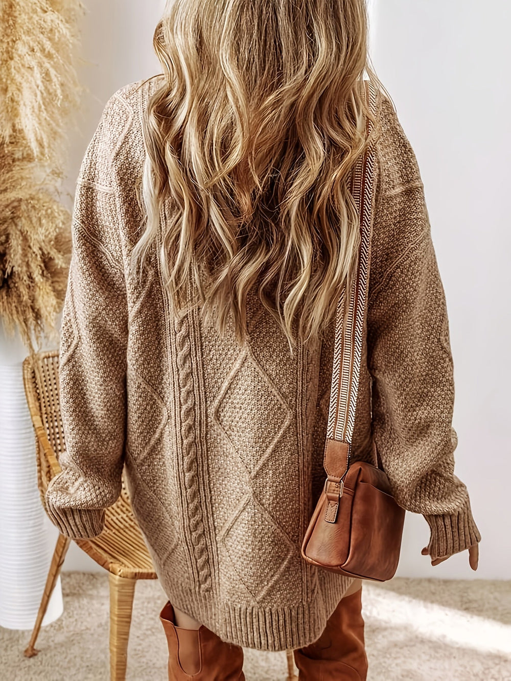Women's Oversized Cable Knit Sweater Dress