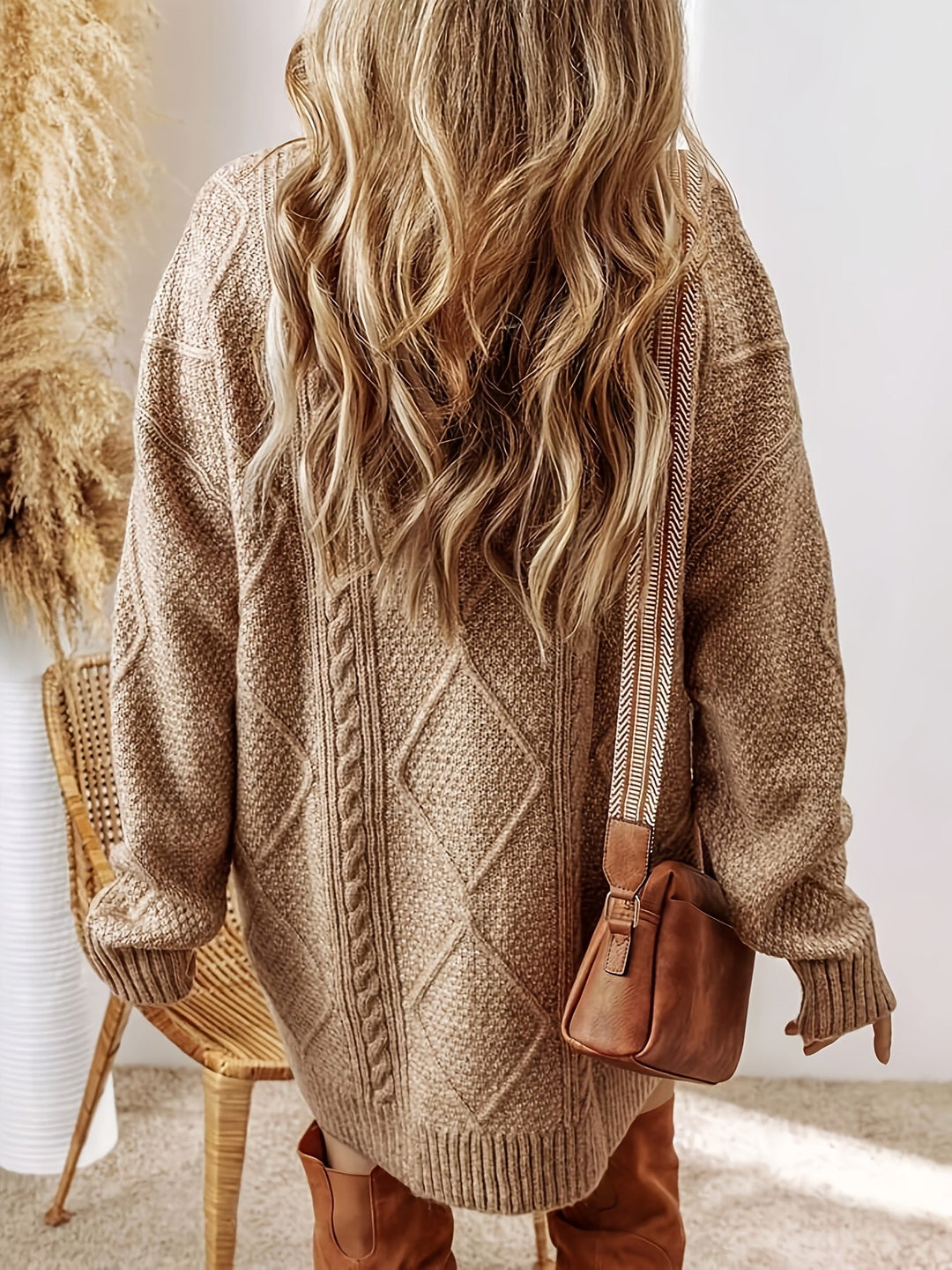 Women's Oversized Cable Knit Sweater Dress