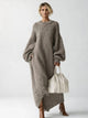 Women's Oversized Knit Maxi Sweater Dress with Balloon Sleeves