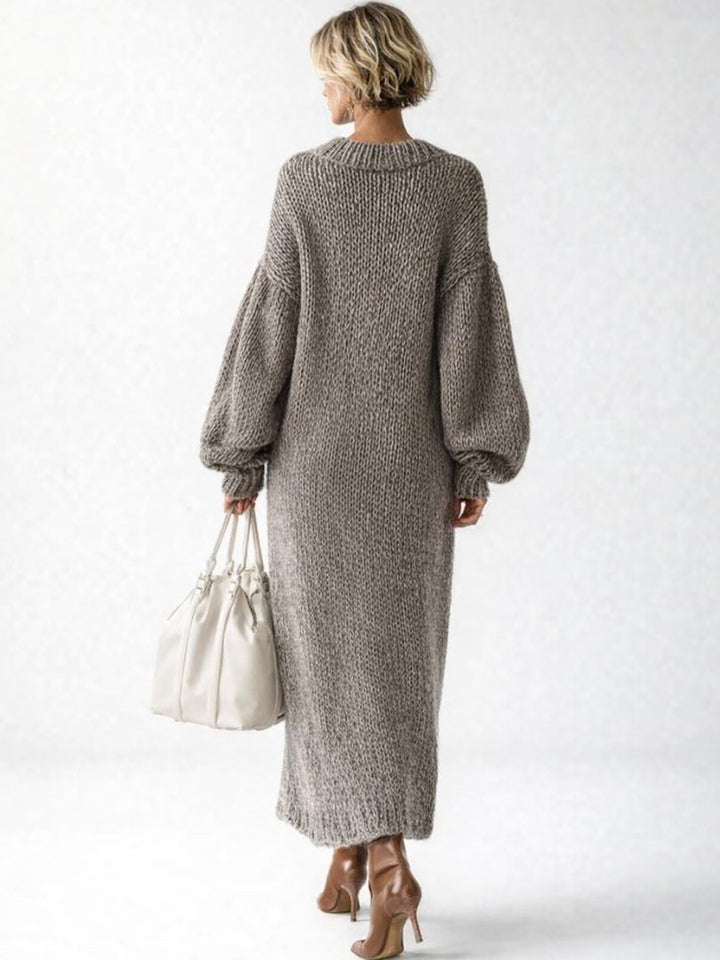 Women's Oversized Knit Maxi Sweater Dress with Balloon Sleeves