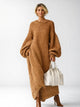 Women's Oversized Knit Maxi Sweater Dress with Balloon Sleeves