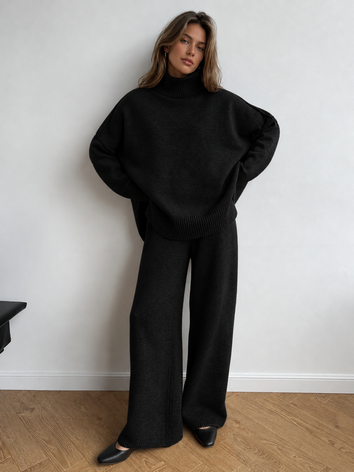 Women's Oversized Turtleneck Sweater and Wide-Leg Knit Pants Set