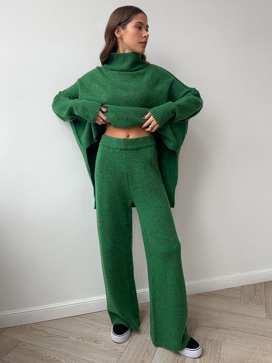 Women's Oversized Turtleneck Sweater and Wide-Leg Knit Pants Set