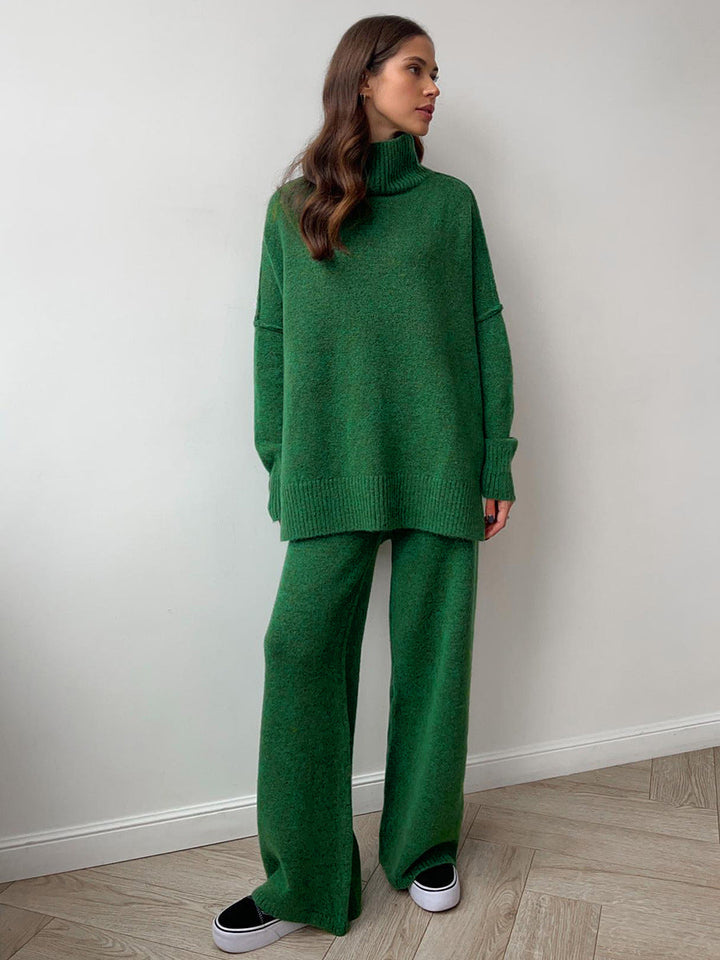 Women's Oversized Turtleneck Sweater and Wide-Leg Knit Pants Set