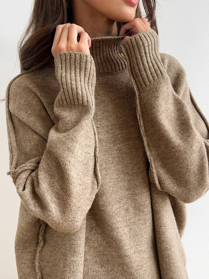 Women's Oversized Turtleneck Sweater and Wide-Leg Knit Pants Set
