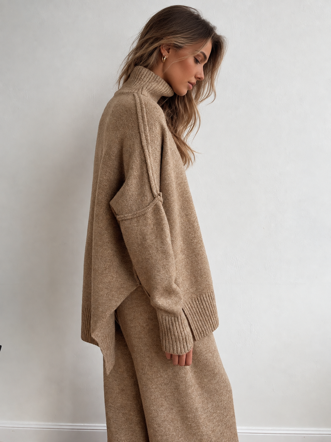 Women's Oversized Turtleneck Sweater and Wide-Leg Knit Pants Set