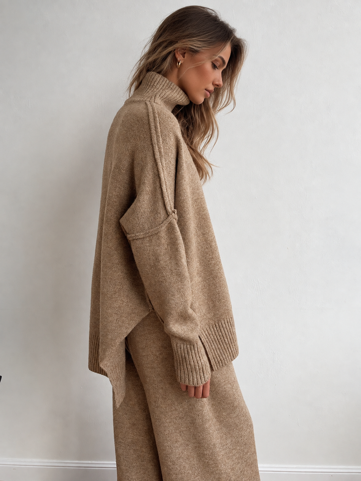 Women's Oversized Turtleneck Sweater and Wide-Leg Knit Pants Set