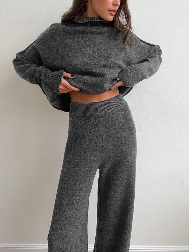 Women's Oversized Turtleneck Sweater and Wide-Leg Knit Pants Set