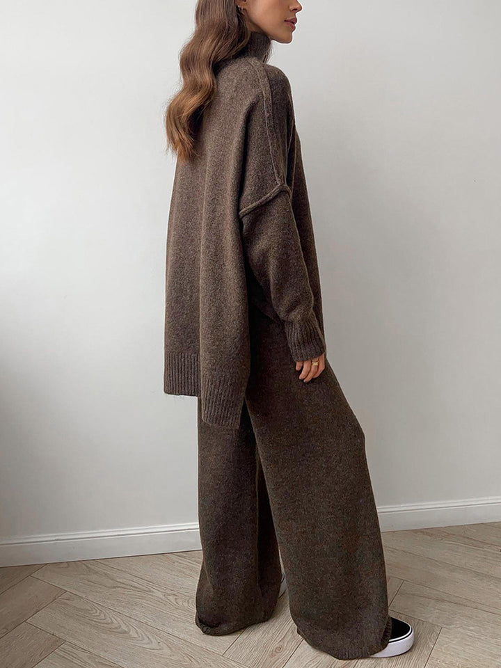 Women's Oversized Turtleneck Sweater and Wide-Leg Knit Pants Set