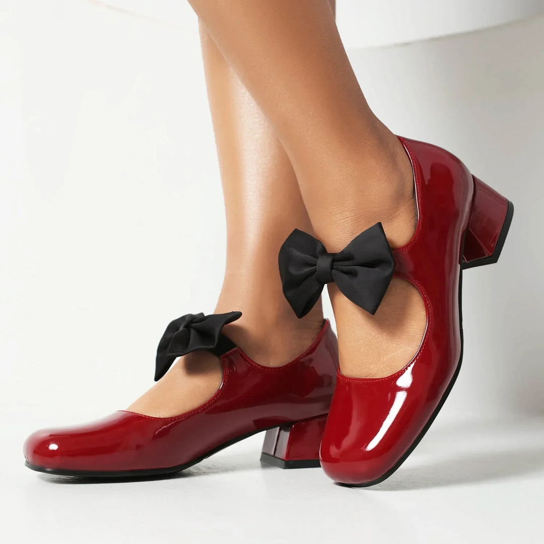 Women's Patent Mary Jane Pumps with Oversized Bow