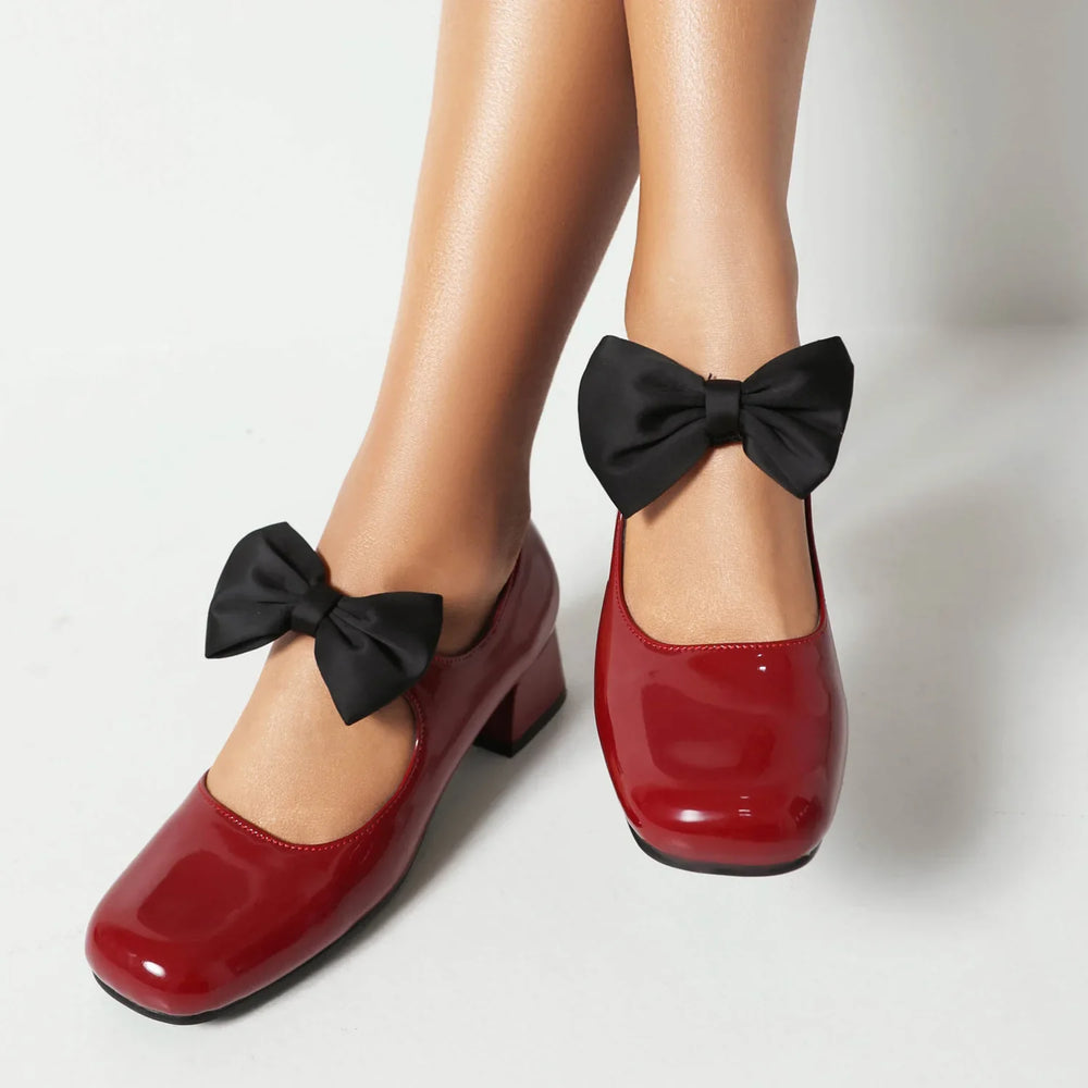 Women's Patent Mary Jane Pumps with Oversized Bow