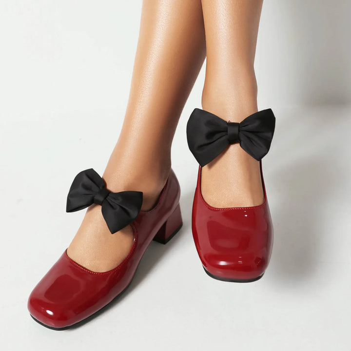 Women's Patent Mary Jane Pumps with Oversized Bow