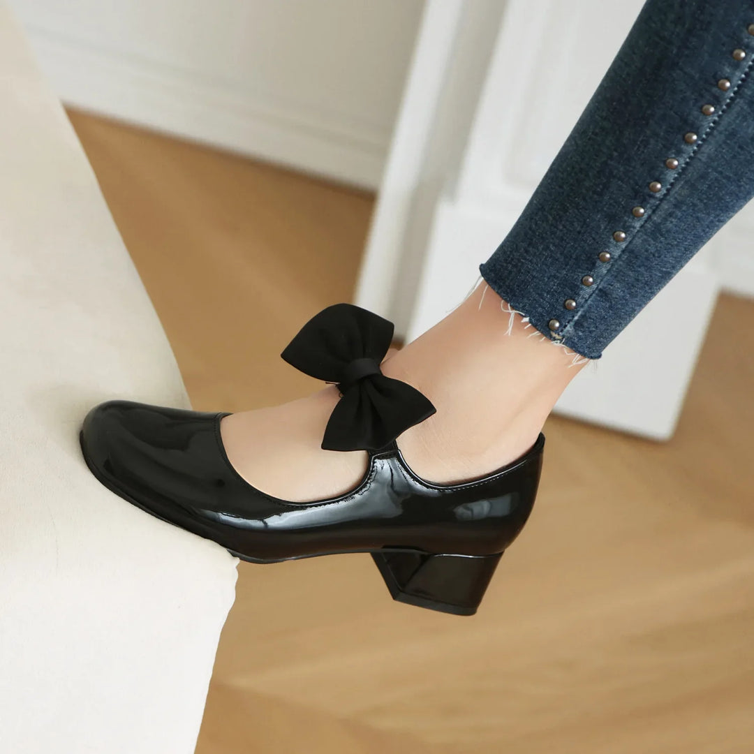 Women's Patent Mary Jane Pumps with Oversized Bow