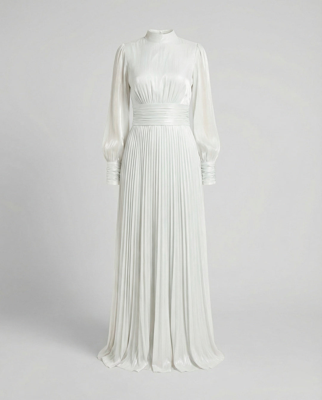 Women's Pleated High-Neck Long-Sleeve Maxi Dress
