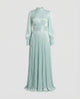 Women's Pleated High-Neck Long-Sleeve Maxi Dress