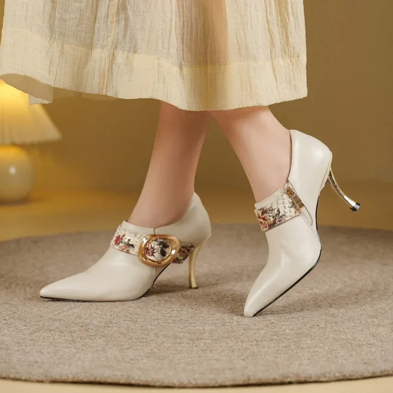 Women's Pointed-Toe Stiletto Pumps with Printed Buckle Strap