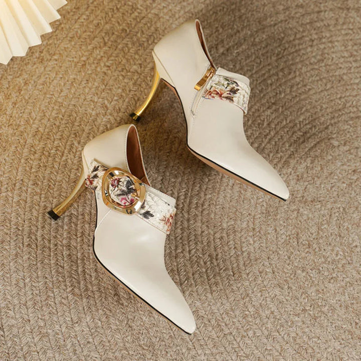 Women's Pointed-Toe Stiletto Pumps with Printed Buckle Strap