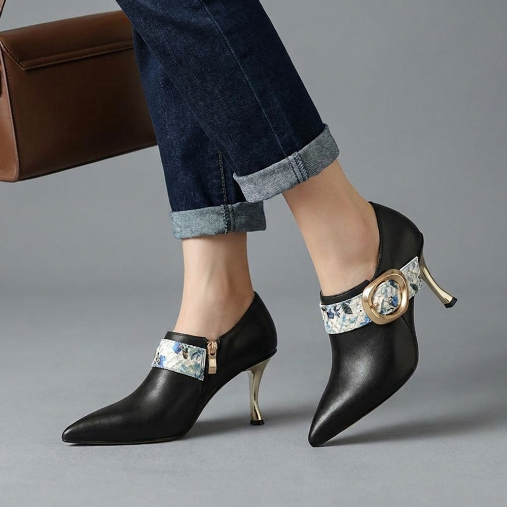 Women's Pointed-Toe Stiletto Pumps with Printed Buckle Strap