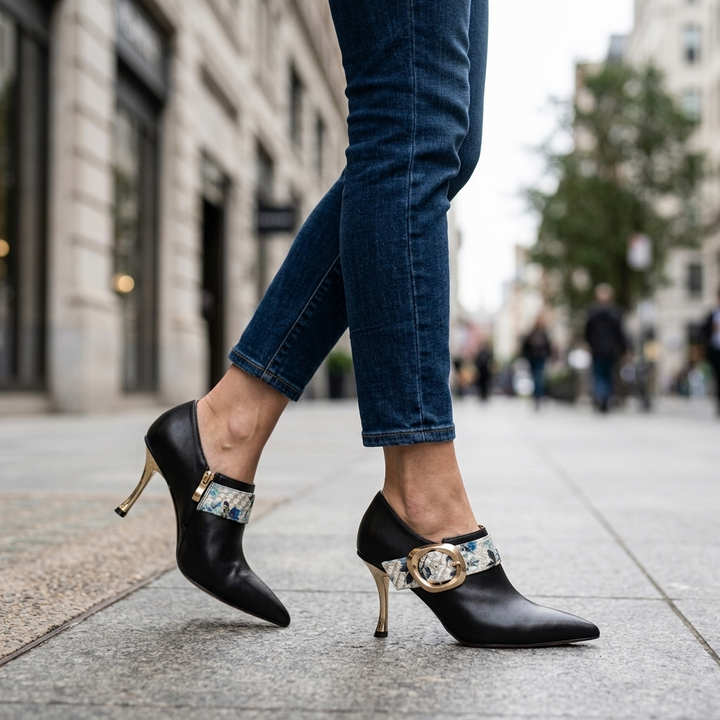 Women's Pointed-Toe Stiletto Pumps with Printed Buckle Strap