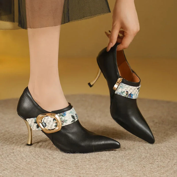 Women's Pointed-Toe Stiletto Pumps with Printed Buckle Strap