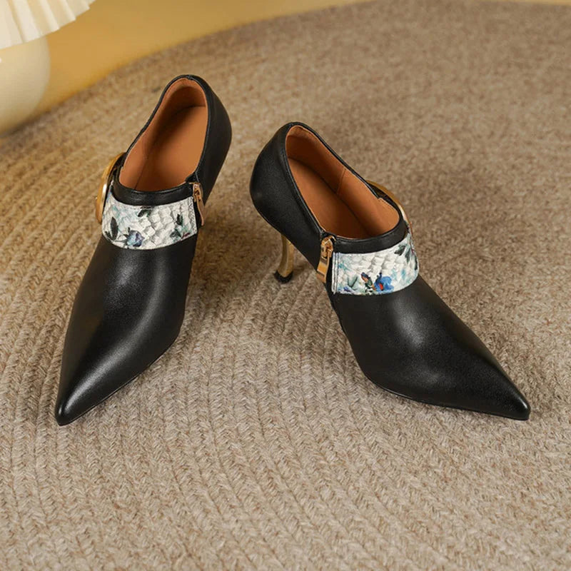 Women's Pointed-Toe Stiletto Pumps with Printed Buckle Strap