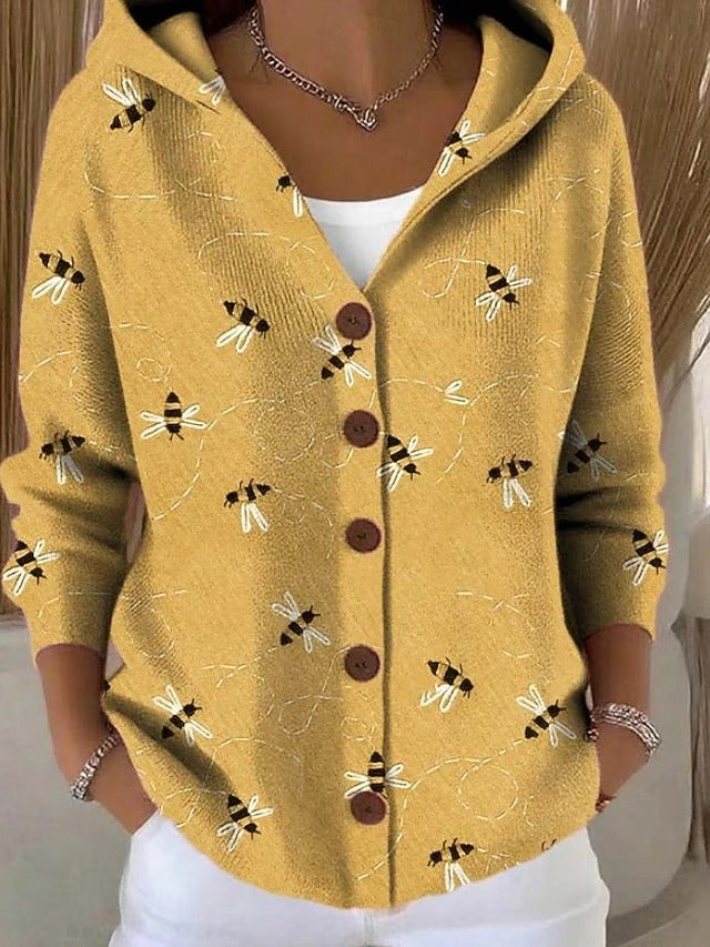 Women's Printed Hooded Button Cardigan