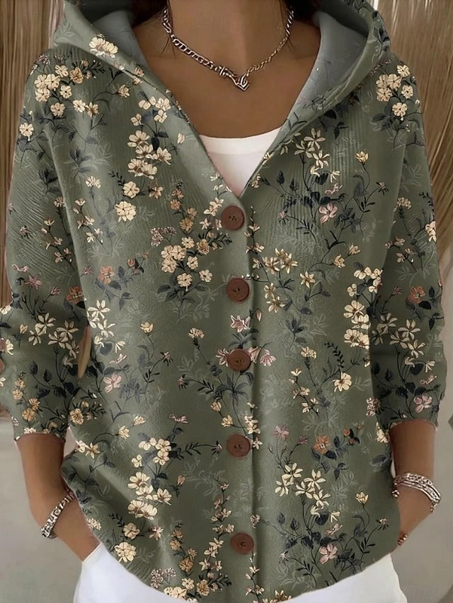 Women's Printed Hooded Button Cardigan