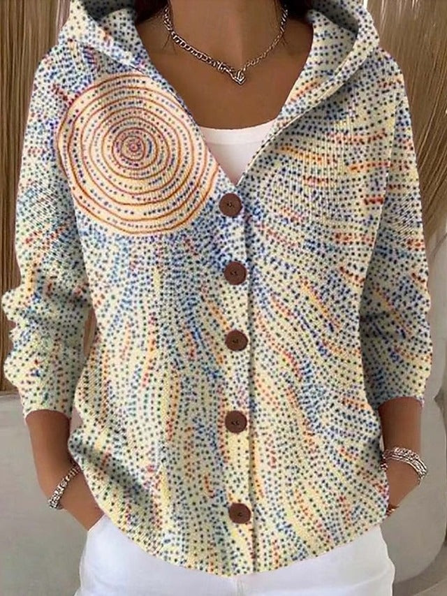 Women's Printed Hooded Button Cardigan