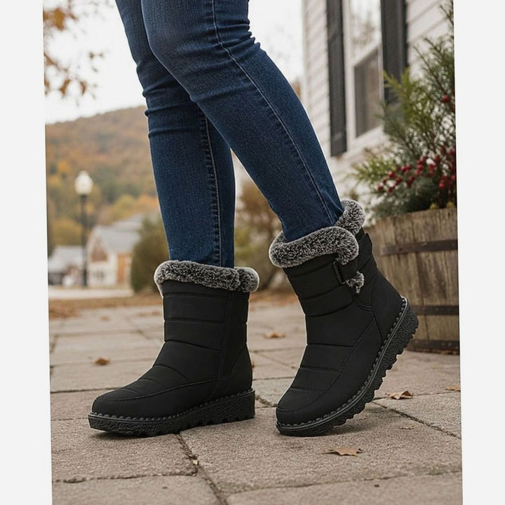 Women's Quilted Snow Boots with Faux Fur Cuff