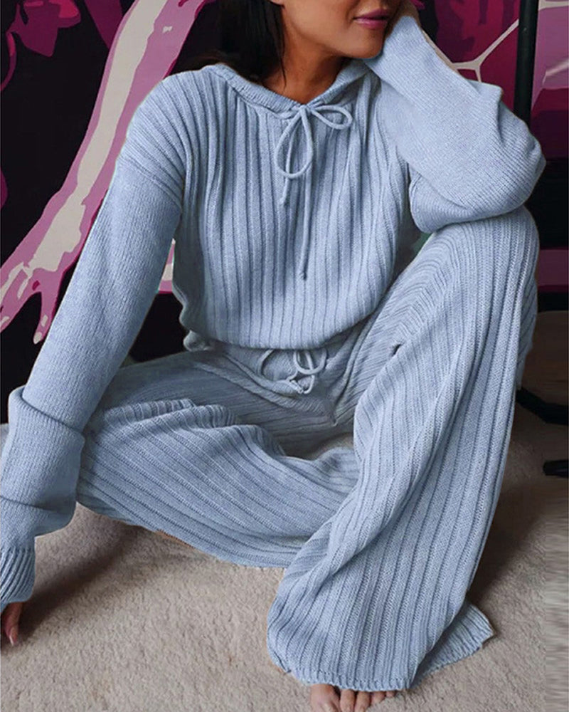 Women's Ribbed Knit Hooded Lounge Set