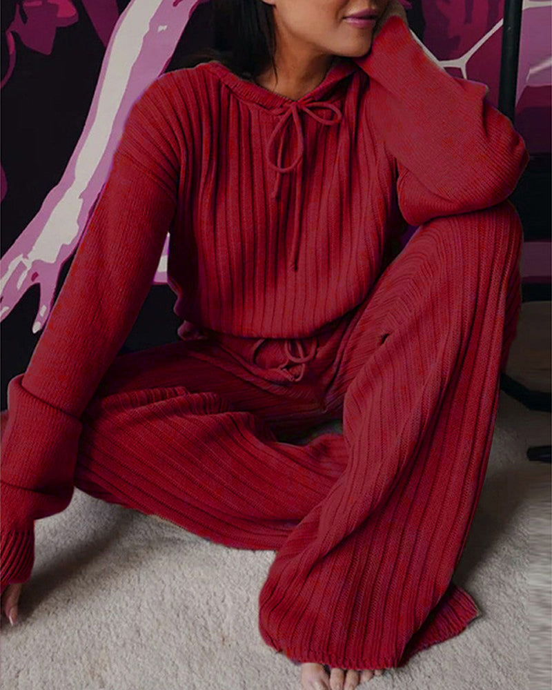 Women's Ribbed Knit Hooded Lounge Set