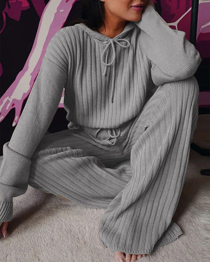 Women's Ribbed Knit Hooded Lounge Set