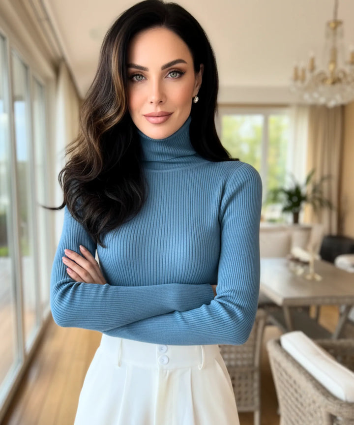 Women's Ribbed Turtleneck Knit Top